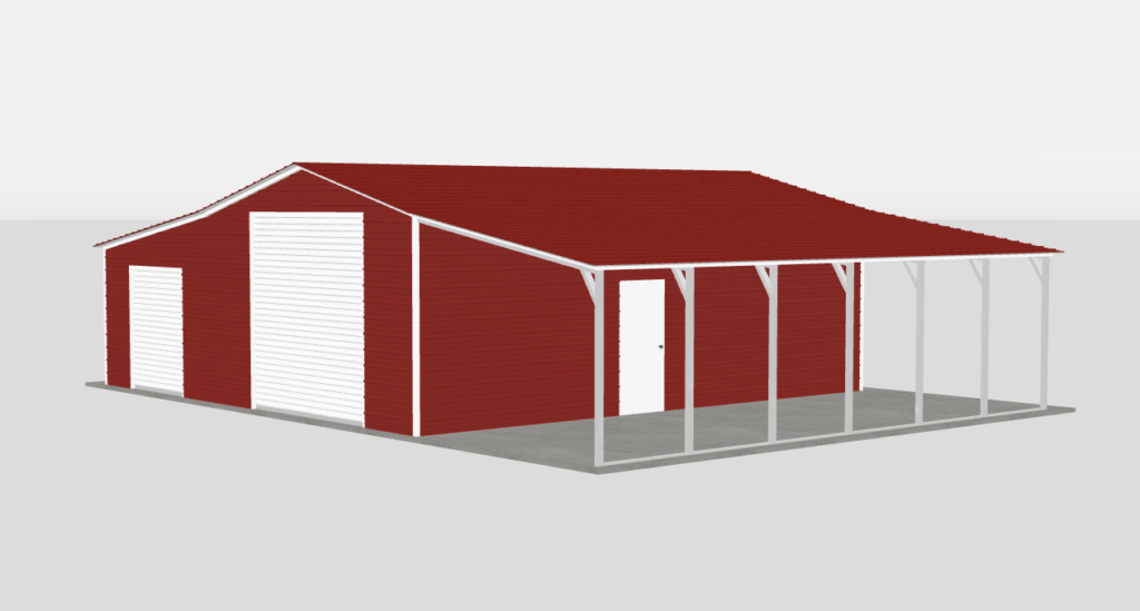 The Rancher 42 by 30 metal barn with enclosed and open lean-tos