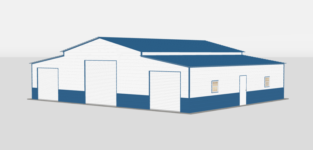 The Stockman 48 by 40 metal barn with enclosed center, lean-tos and wainscoting