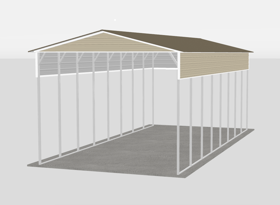 The Voyager 18 by 40 by 14 vertical roof RV cover with gable and side panels